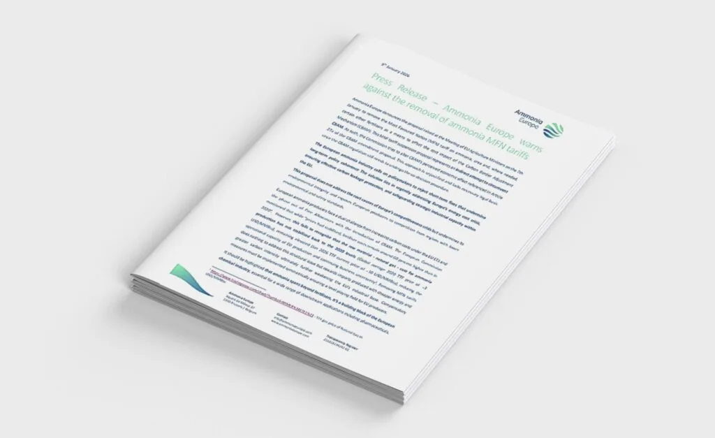 Ammonia Europe warns against the removal of ammonia MFN tariffs – Press Release